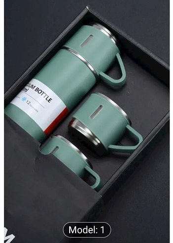 MOBE ÇELİK Yeşil Termos ve 3 Bardak Seti 500 ml. - Görsel 3