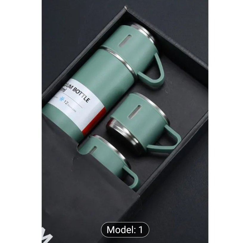 MOBE ÇELİK Yeşil Termos ve 3 Bardak Seti 500 ml. - Görsel 3