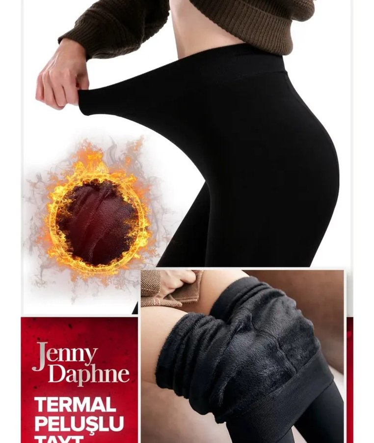 Siyah Termal Kadın Tayt - Orta Boy, Esnek içi peluşlu xl beden - Görsel 4