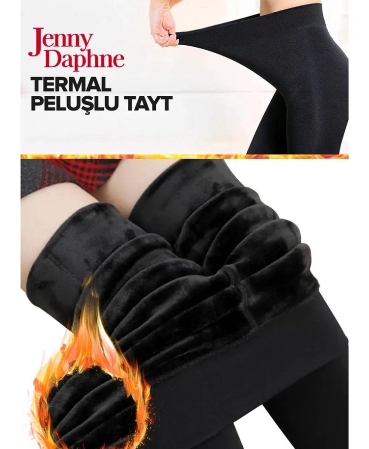 Siyah Termal Kadın Tayt - Orta Boy, Esnek içi peluşlu xl beden - Görsel 2