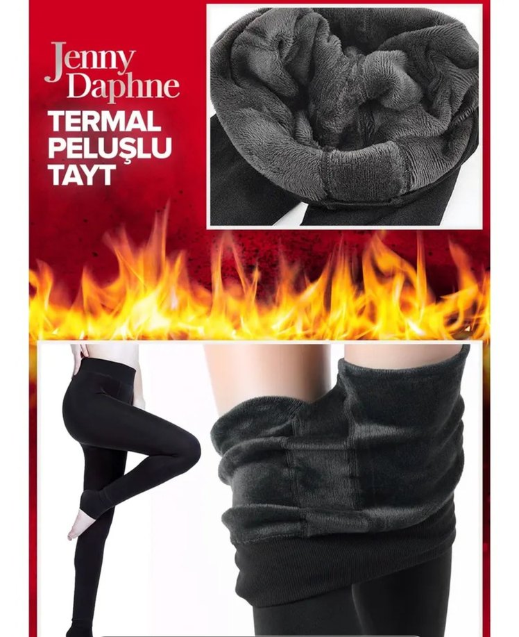 Siyah Termal Kadın Tayt - Orta Boy, Esnek içi peluşlu xl beden - Görsel 3