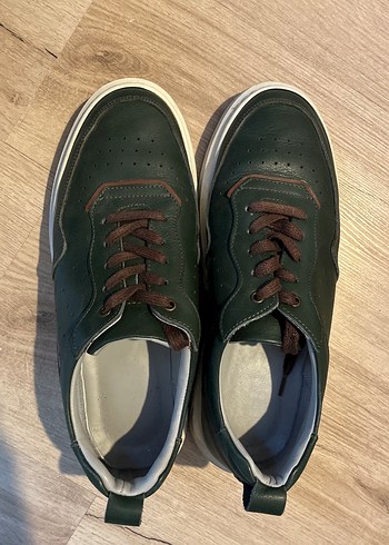 Koyu Yeşil Deri Bağcıklı Erkek Spor Ayakkabı - Görsel 4