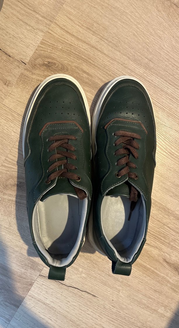Koyu Yeşil Deri Bağcıklı Erkek Spor Ayakkabı - Görsel 4