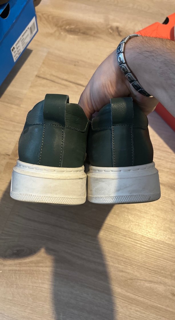 Koyu Yeşil Deri Bağcıklı Erkek Spor Ayakkabı - Görsel 2