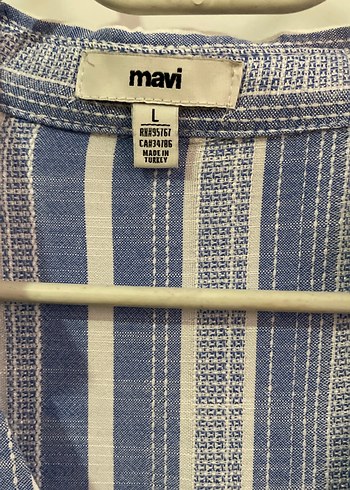 Mavi Çizgili Uzun Kollu Keten Gömlek - Görsel 2