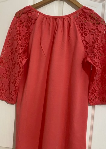 Kırmızı V Yakalı Dantel Detaylı Bohem Bluz - Görsel 5