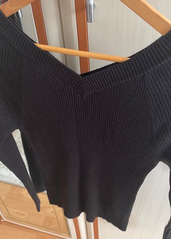 Siyah V Yaka İnce Triko Kadın Kazak - Görsel 3