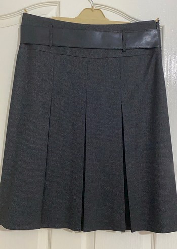 Gri Midi Kemerli Kadın Etek - Görsel 2