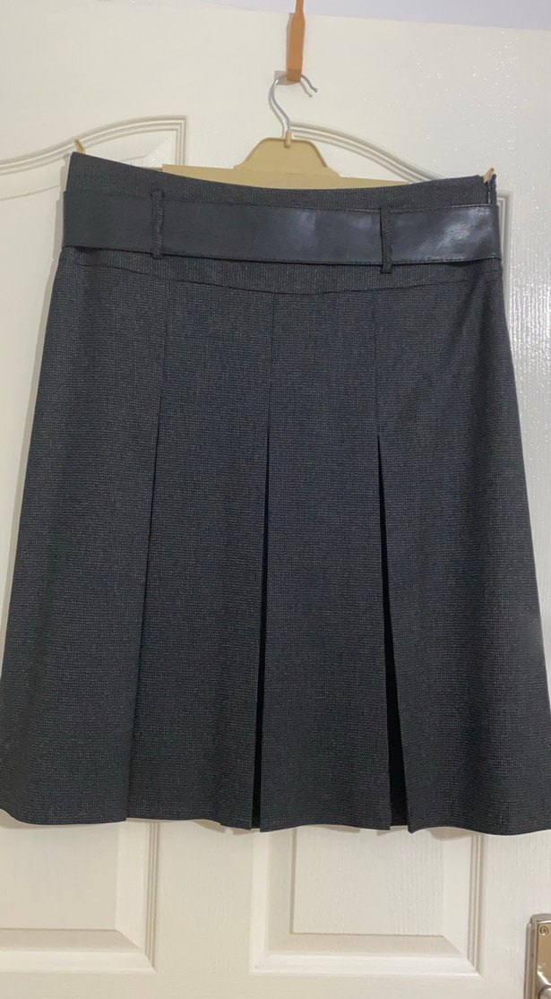 Gri Midi Kemerli Kadın Etek - Görsel 2