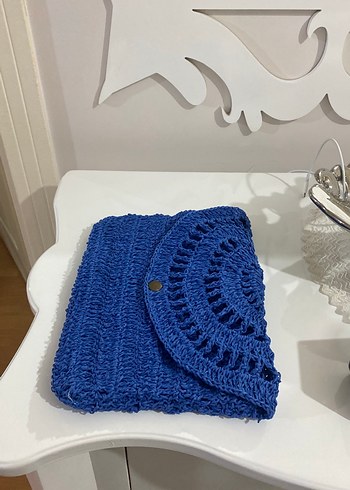 Örgü Mavi Kadın Portföy Çanta - Görsel 2