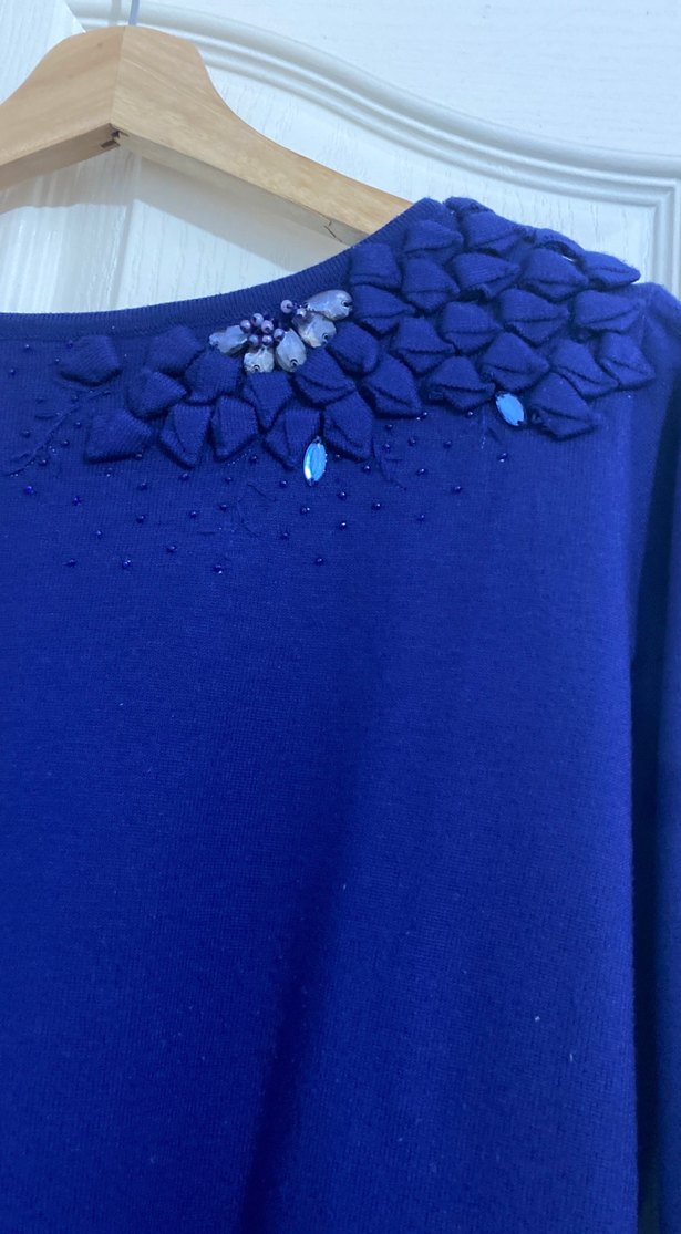 Mavi Düğmeli Kadın Triko Kazak - Görsel 4