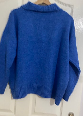 Kadın Mavi Örgü Yün Kazak - Görsel 5