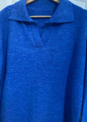 Kadın Mavi Örgü Yün Kazak - Görsel 2