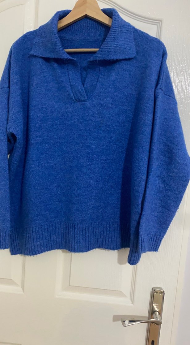 Kadın Mavi Örgü Yün Kazak - Görsel 3