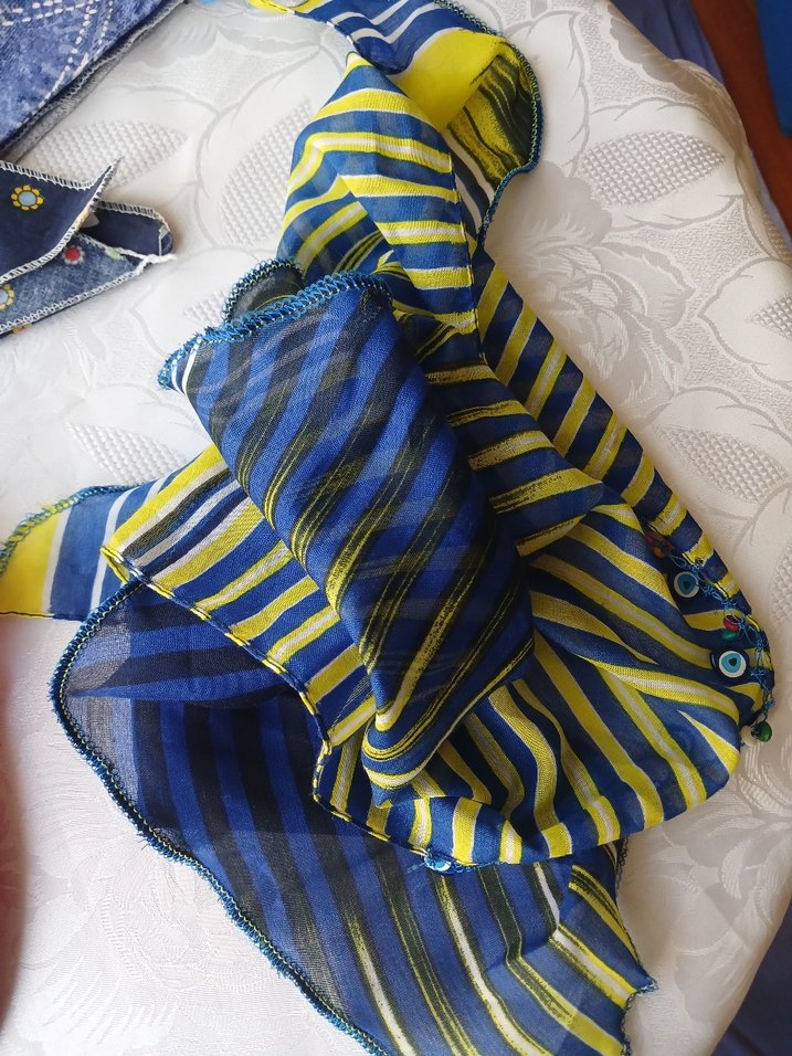 Renkli Puantiyeli genç kız şapkası, Karadeniz boncuklu bandana - Görsel 4