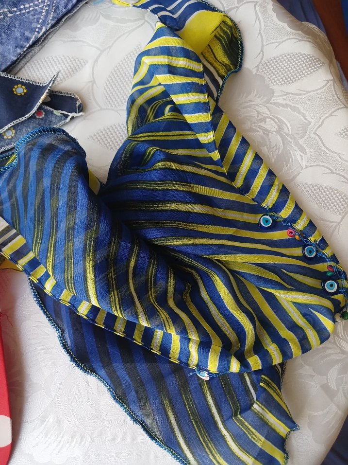 Renkli Puantiyeli genç kız şapkası, Karadeniz boncuklu bandana - Görsel 5