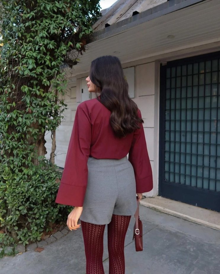 Bordo Kuşaklı Uzun Kollu Ofis Bluzu - Görsel 4