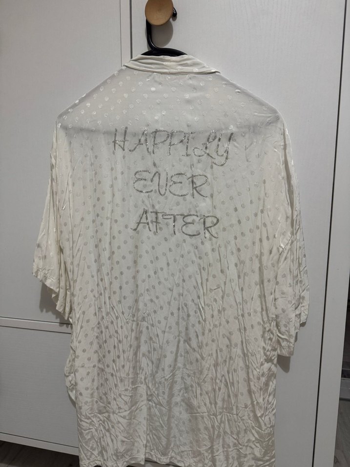 Kadın Beyaz Midi Bohem Kısa Kollu Salaş Kimono - Görsel 2