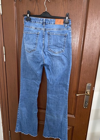 Kadın Mavi Bağcıklı Midi Denim Pantolon - Görsel 2