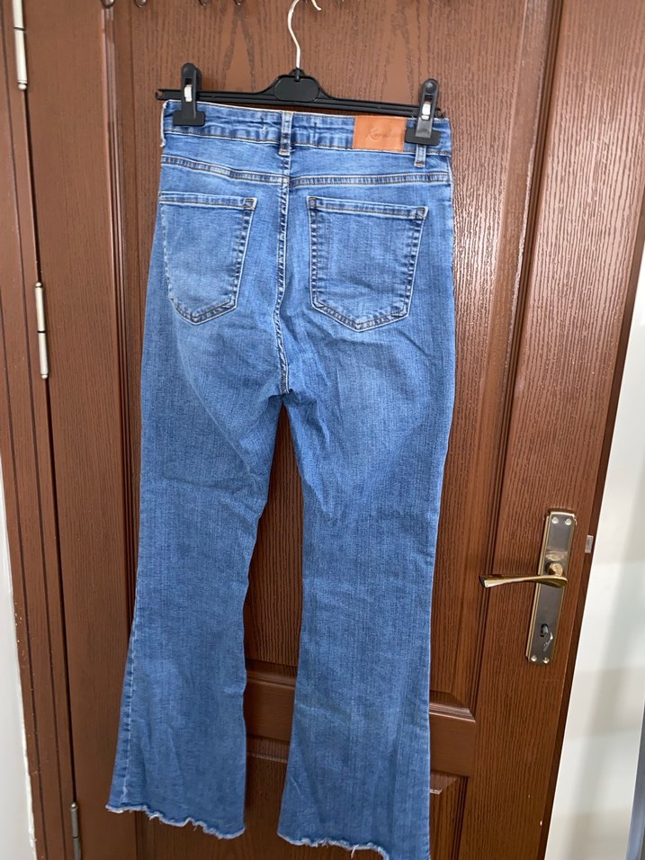 Kadın Mavi Bağcıklı Midi Denim Pantolon - Görsel 2