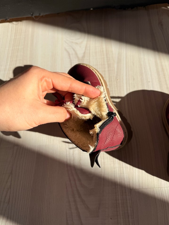 Bordo Kürklü Kız Bebek İlk Adım Ayakkabısı - Görsel 5