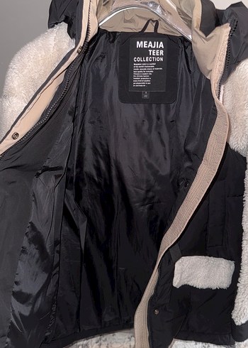 Beyaz Siyah Kapüşonlu Peluş Kışlık Mont - Görsel 2