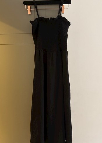 Siyah Askılı Uzun Keten Elbise - Görsel 2