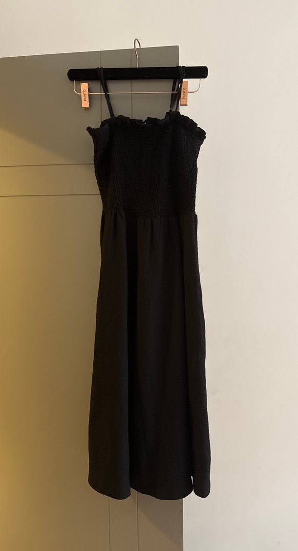 Siyah Askılı Uzun Keten Elbise - Görsel 2