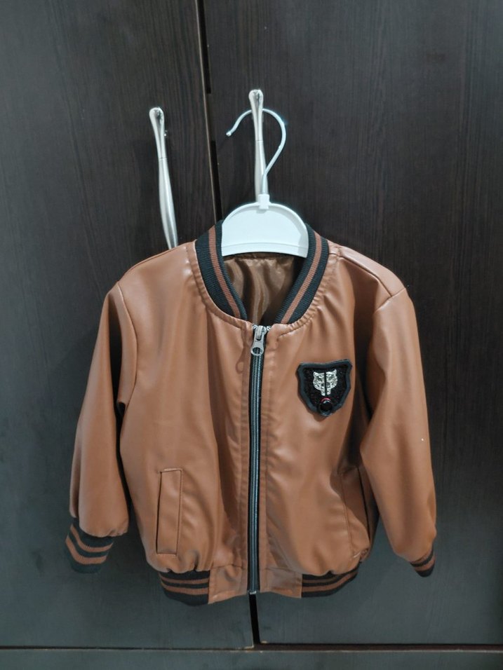 Kahverengi Deri Fermuarlı Erkek Çocuk Ceketi - Görsel 2
