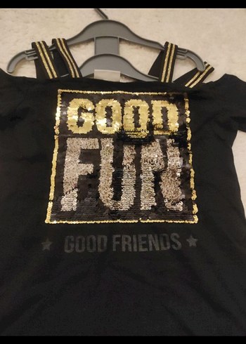 Kız Çocuk Payetli Straplez Rock Tişört - Görsel 2