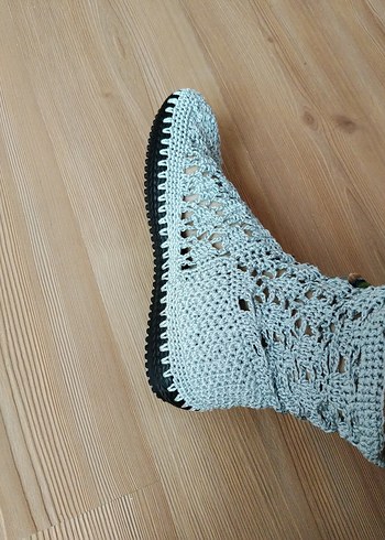 Gri Örgü Kadın Bohem Bot - Görsel 5