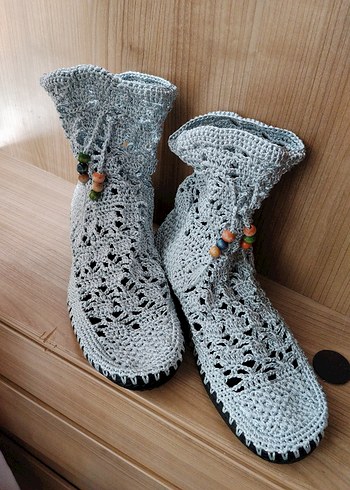 Gri Örgü Kadın Bohem Bot - Görsel 2