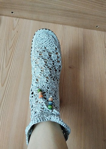 Gri Örgü Kadın Bohem Bot - Görsel 4