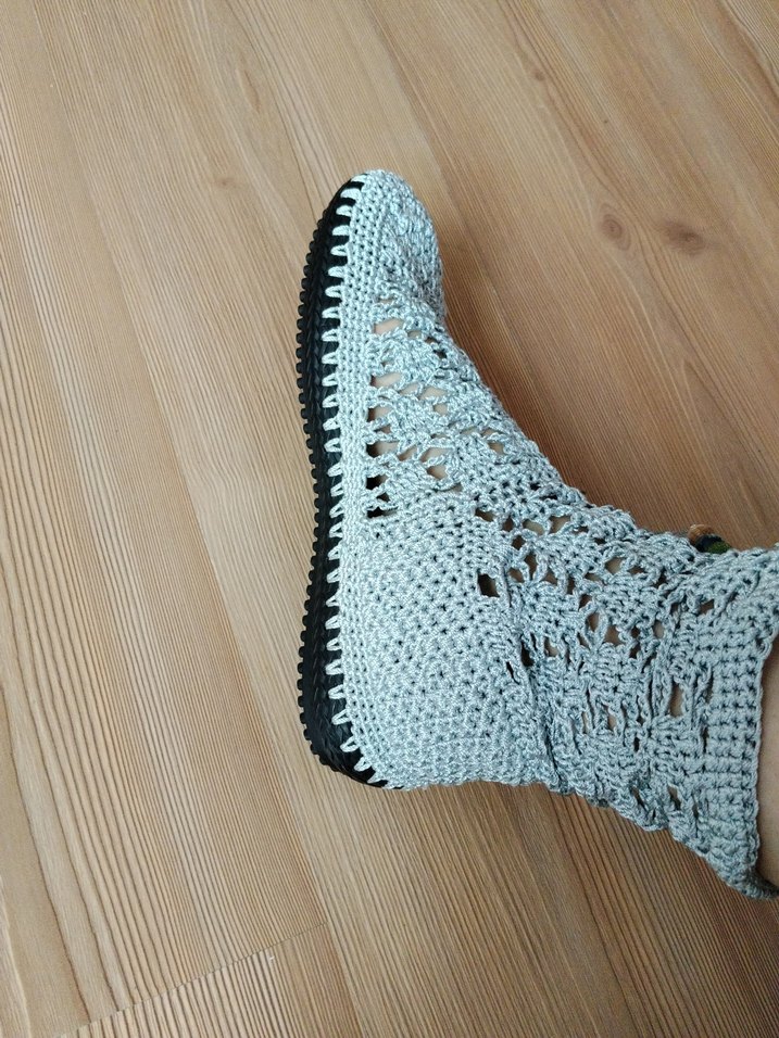 Gri Örgü Kadın Bohem Bot - Görsel 5