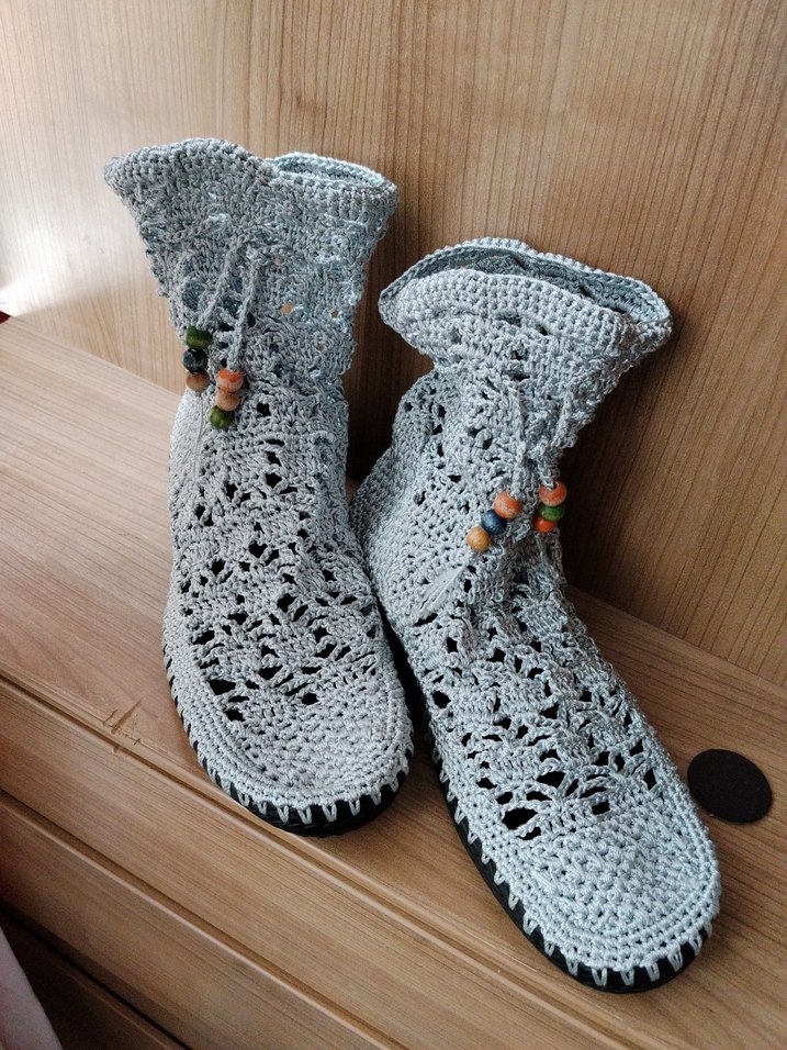 Gri Örgü Kadın Bohem Bot - Görsel 2