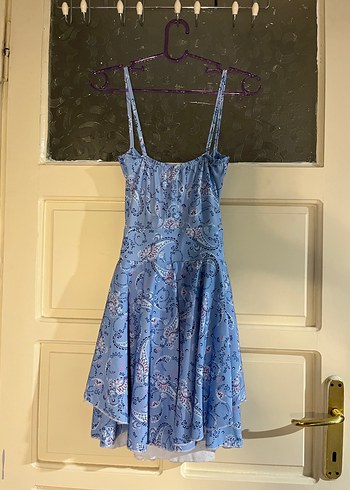 Mavi Bağlamalı Mini Elbise - Görsel 2