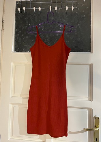 Turuncu Düğmeli Askılı Elbise - Görsel 2