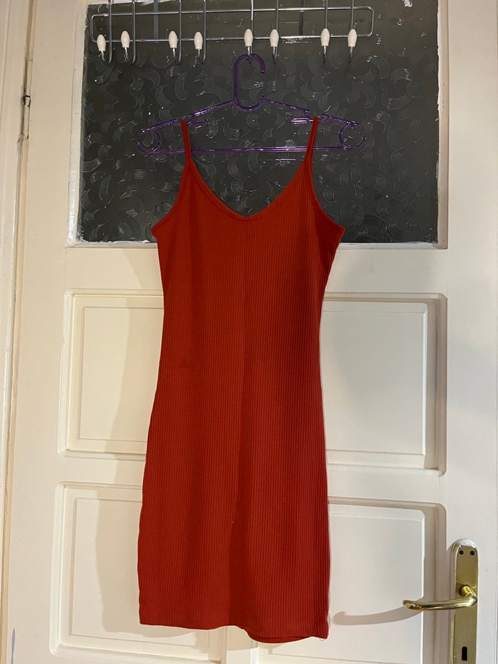 Turuncu Düğmeli Askılı Elbise - Görsel 2