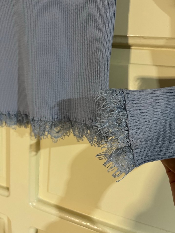 Mavi İnce Triko Kadın Kazak - Görsel 3