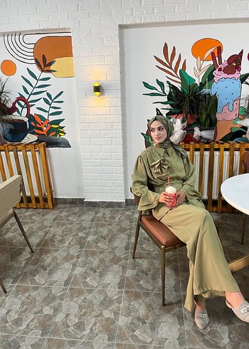 Kadın Kemerli Uzun Kesim Haki Takım - Görsel 2