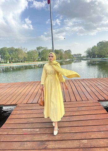 Sarı Uzun Salaş Kadın Elbise - Görsel 2