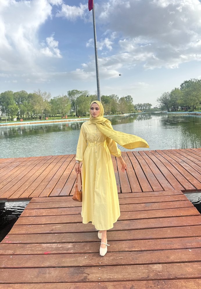 Sarı Uzun Salaş Kadın Elbise - Görsel 2