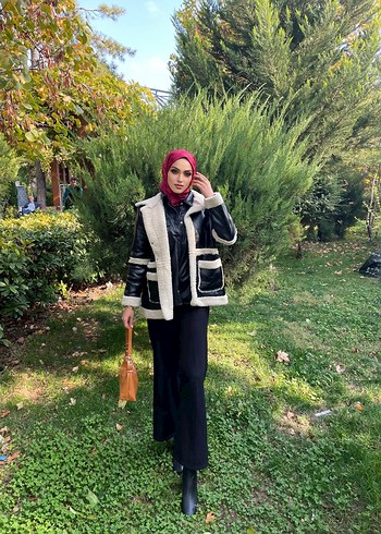 Kürklü Siyah Deri Kadın Ceket - Görsel 2