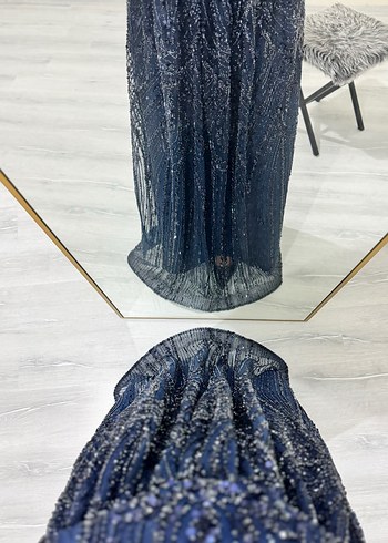 Boncuk İşlemeli Lacivert Uzun Abiye Elbise kiralık - Görsel 5