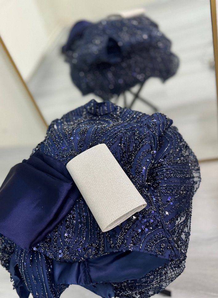 Boncuk İşlemeli Lacivert Uzun Abiye Elbise kiralık - Görsel 4