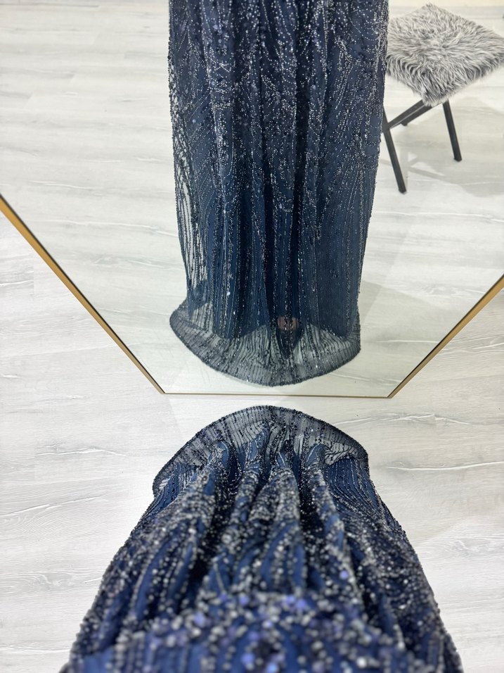 Boncuk İşlemeli Lacivert Uzun Abiye Elbise kiralık - Görsel 5