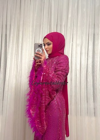 Pembe Drapeli Uzun Abiye Elbise - Görsel 2