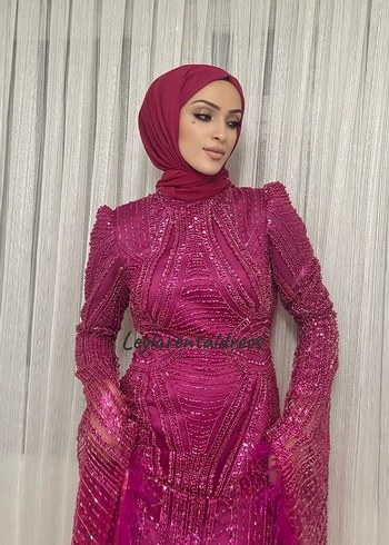 Pembe Drapeli Uzun Abiye Elbise - Görsel 4