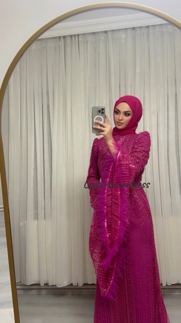 Pembe Drapeli Uzun Abiye Elbise - Görsel 3