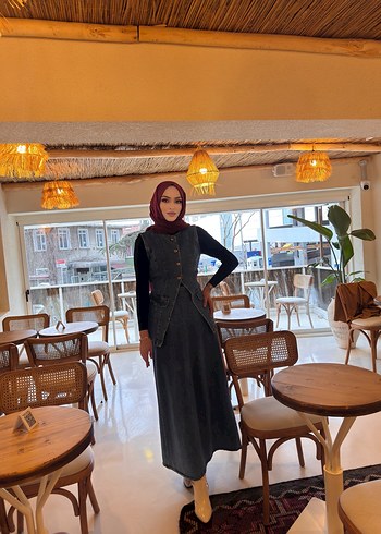 Sokak Stili Siyah Uzun Kot Elbise - Görsel 4